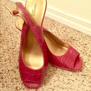 Red Leather Peep Toe Slingback Heels